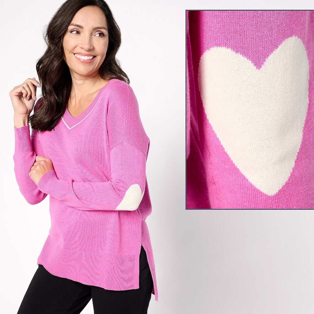 Studio Park x Amy Stran V-Neck Heart Sleeve Sweater - Pink (Sz XL) a630700